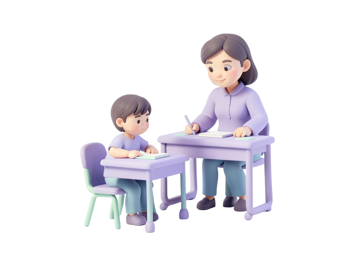 Illustration of a teacher quietly checking in with a student at a desk